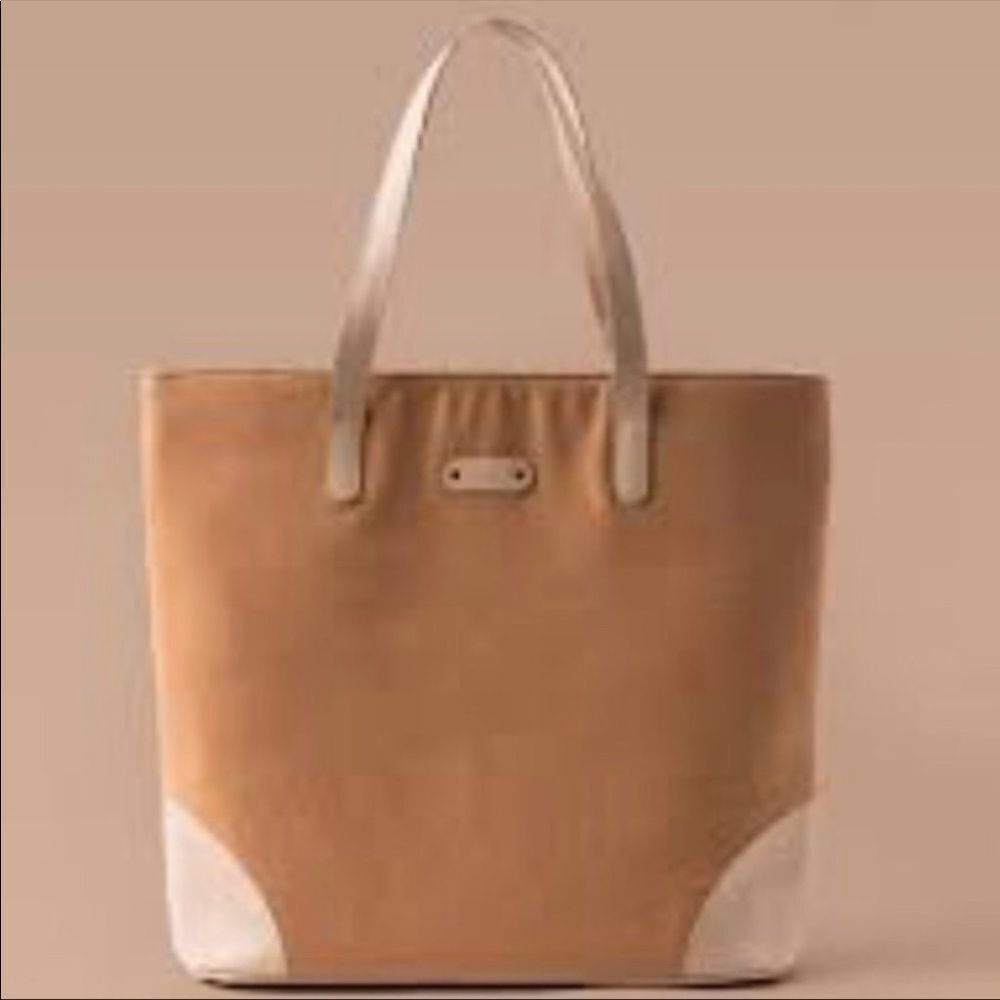 OCTOBER JAIPUR Tote Bag Canvas Tan Vegan Leather NWT!